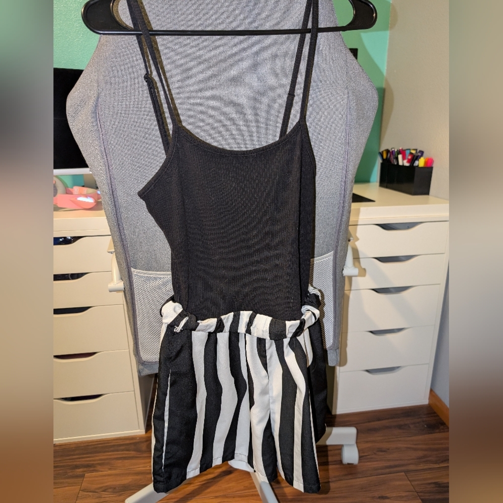 Black and White Striped Romper